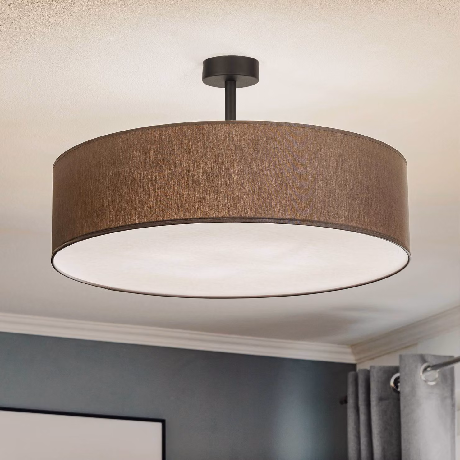 Plafoniera soffitto Rondo TK Lighting, dimmerabile, Alluminio / Grigio / Zincato, Camera da letto, Tessuto / Stoffa / Seta, Moderno, Plafoniera