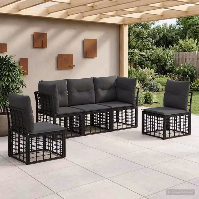 Set di divani da esterno Nero Poliestere 3437425