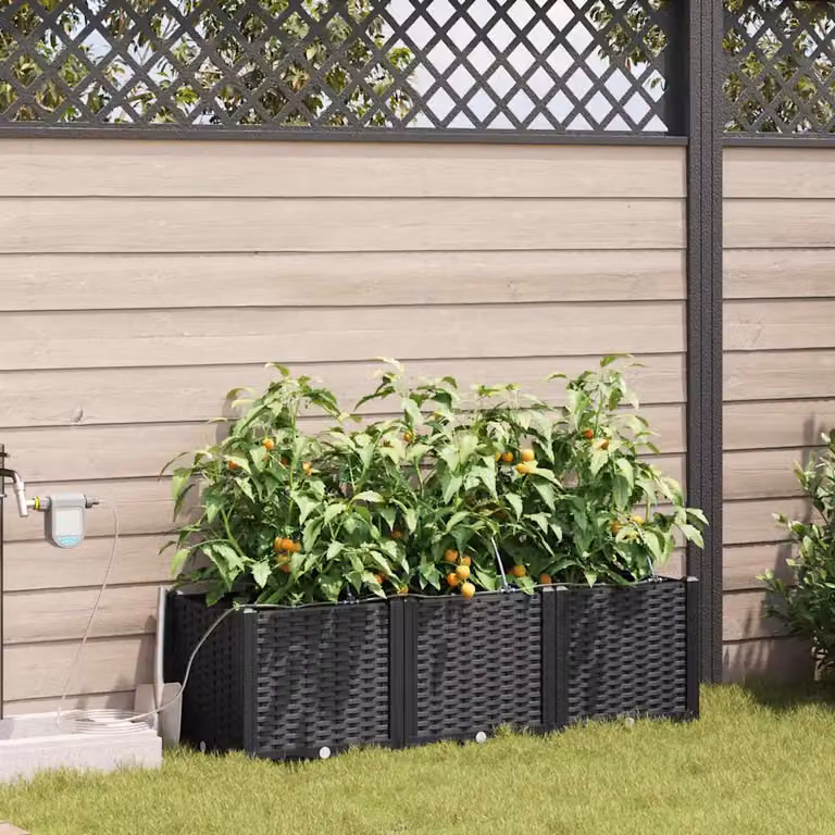 Set di 3 vasi da giardino vidaXL in plastica neri L: 120 cm, P: 40 cm, H: 37,5 cm