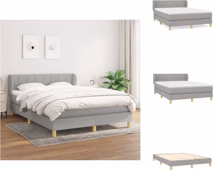 vidaXL Letto a molle con materasso grigio chiaro 140x200 cm in tessuto - Letti & strutture letto