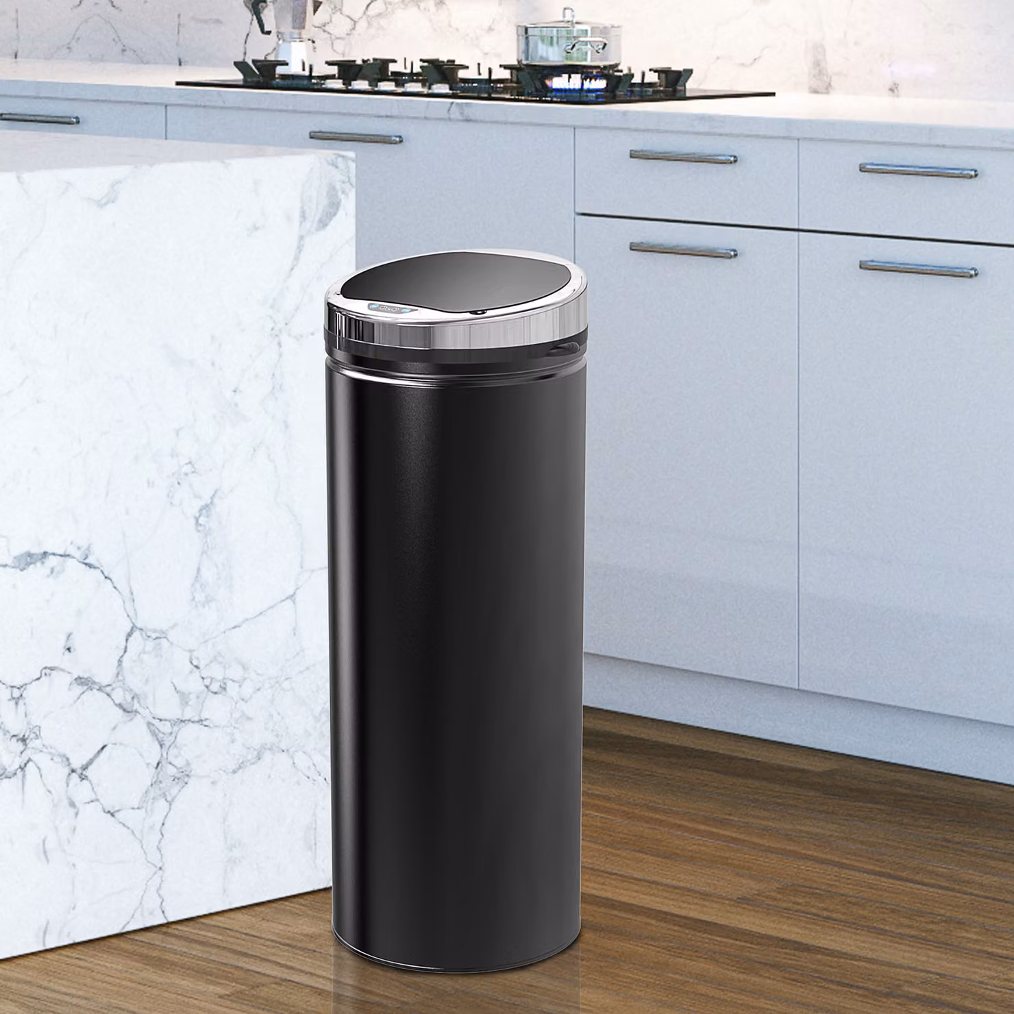 Pattumiera Automatica con Sensore a Infrarossi HOMCOM, Capacità 50L, Acciaio Inox e Plastica, Nero, L/P/H: 30.5 x 30.5 x 81.5 cm – 2