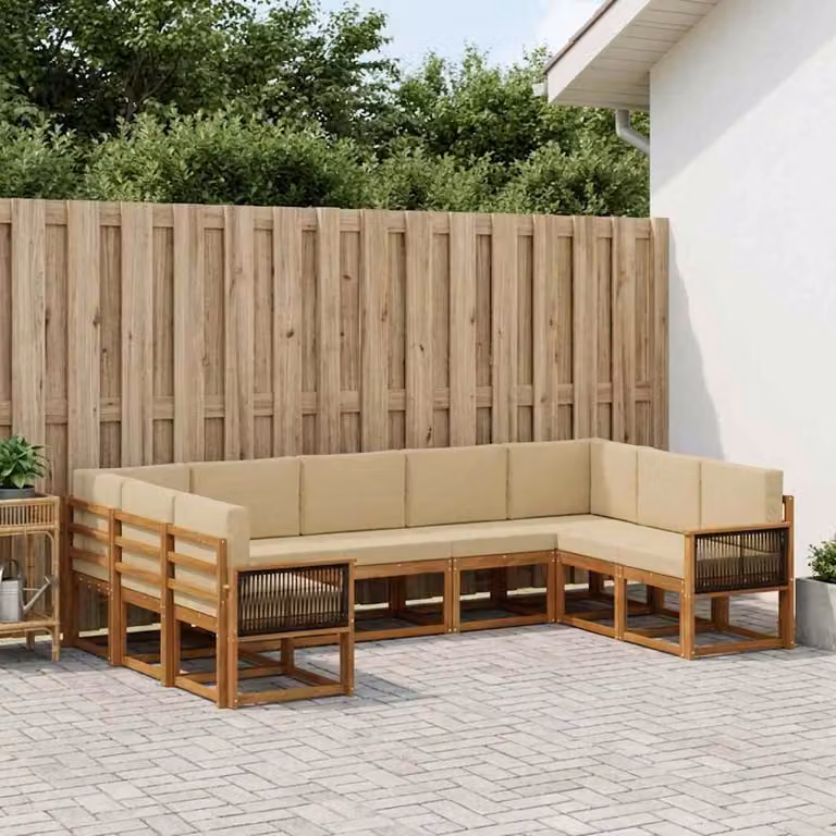 Set di divani da esterno vidaXL a forma di U in legno di acacia con cuscini, colore marrone e beige