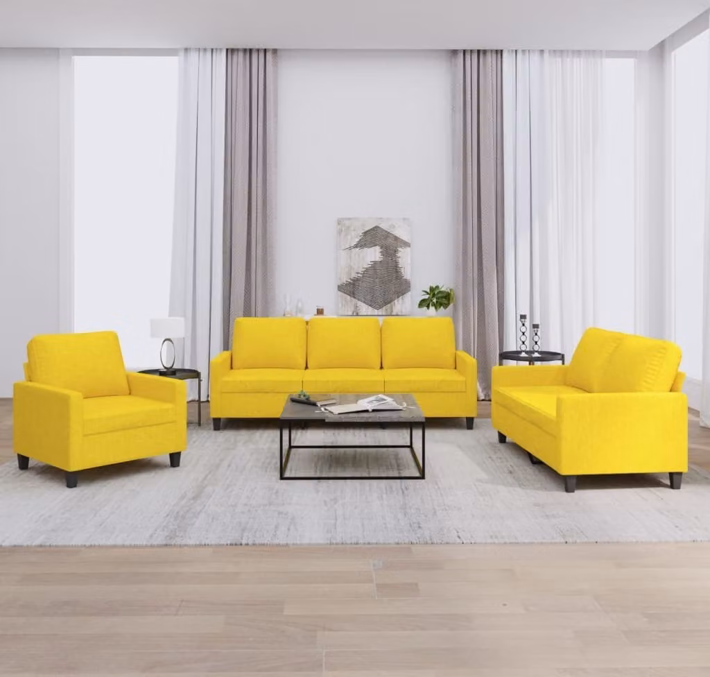 Maison Exclusive - Set divano a 3 pezzi con cuscini in tessuto giallo chiaro