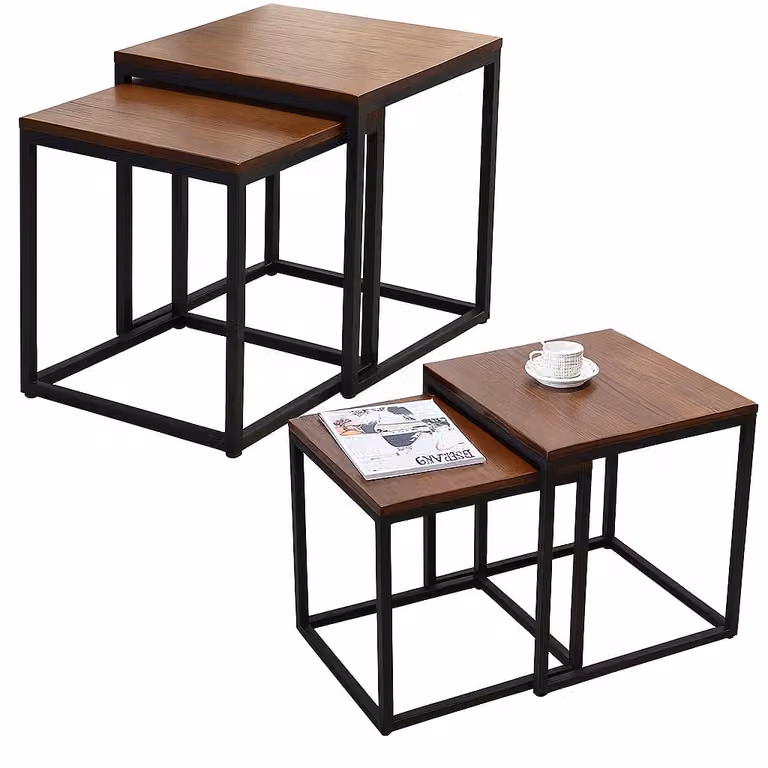 Set Di Tavolini Da Caffè Quadrati 2 In 1 Simil Legno Marrone Scuro 45x50 40x45 cm