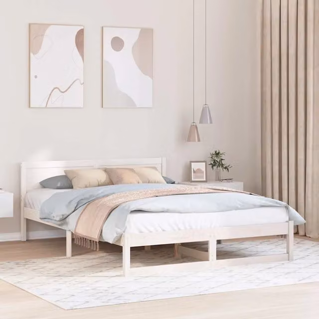 Struttura del letto moderna vidaXL in pino massello bianco L/P/H: 200 x 160 x 87,3 cm