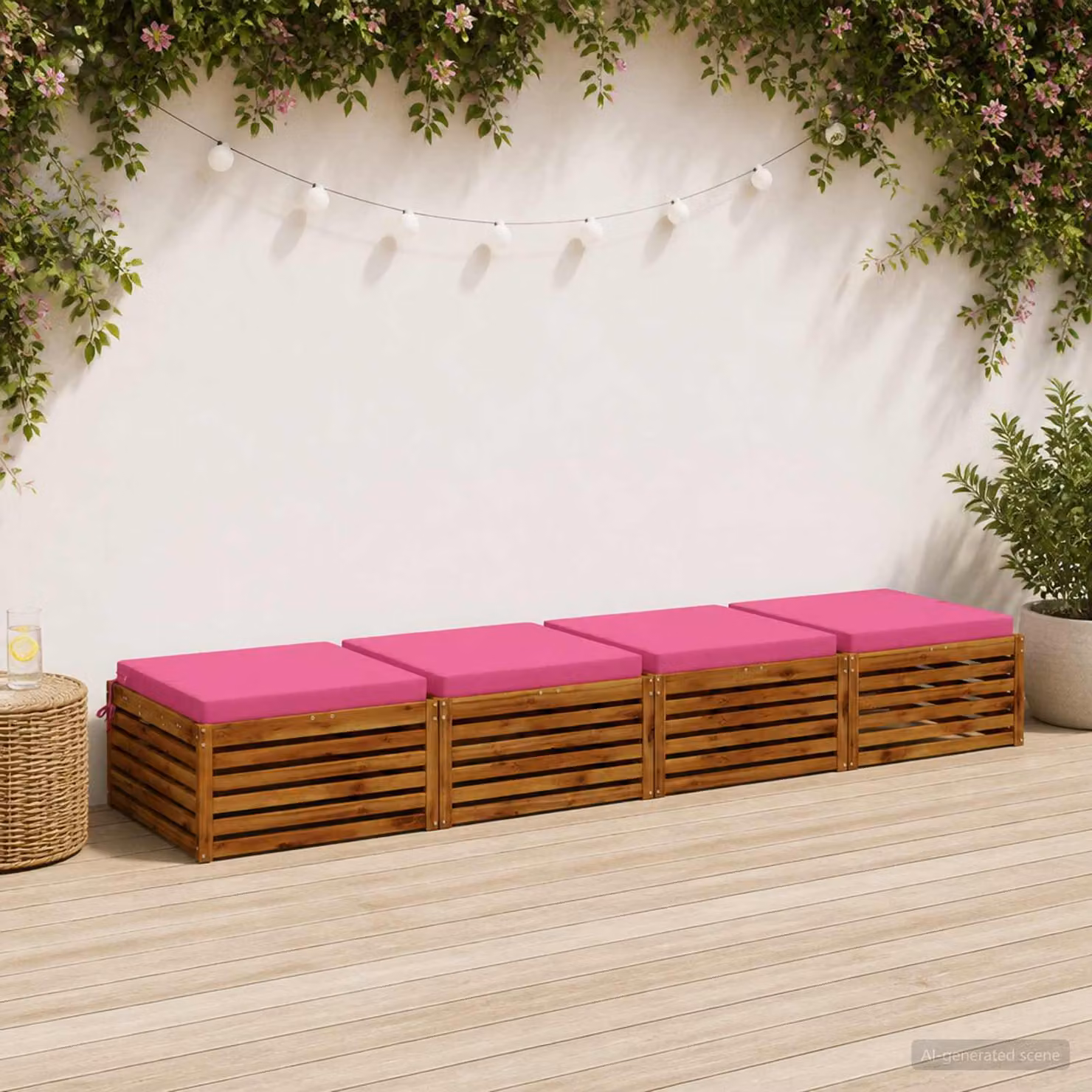 Set di 4 cuscini per sedia quadrati vidaXL in poliestere rosa con rivestimento rimovibile e resistente ai raggi UV