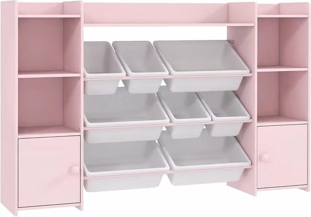 Scaffale portaoggetti per bambini, rosa, con 8 scatole estraibili per giocattoli e libri