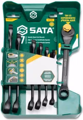 Set Sata di 7 chiavi metriche aperte con cricchetto nella parte piatta