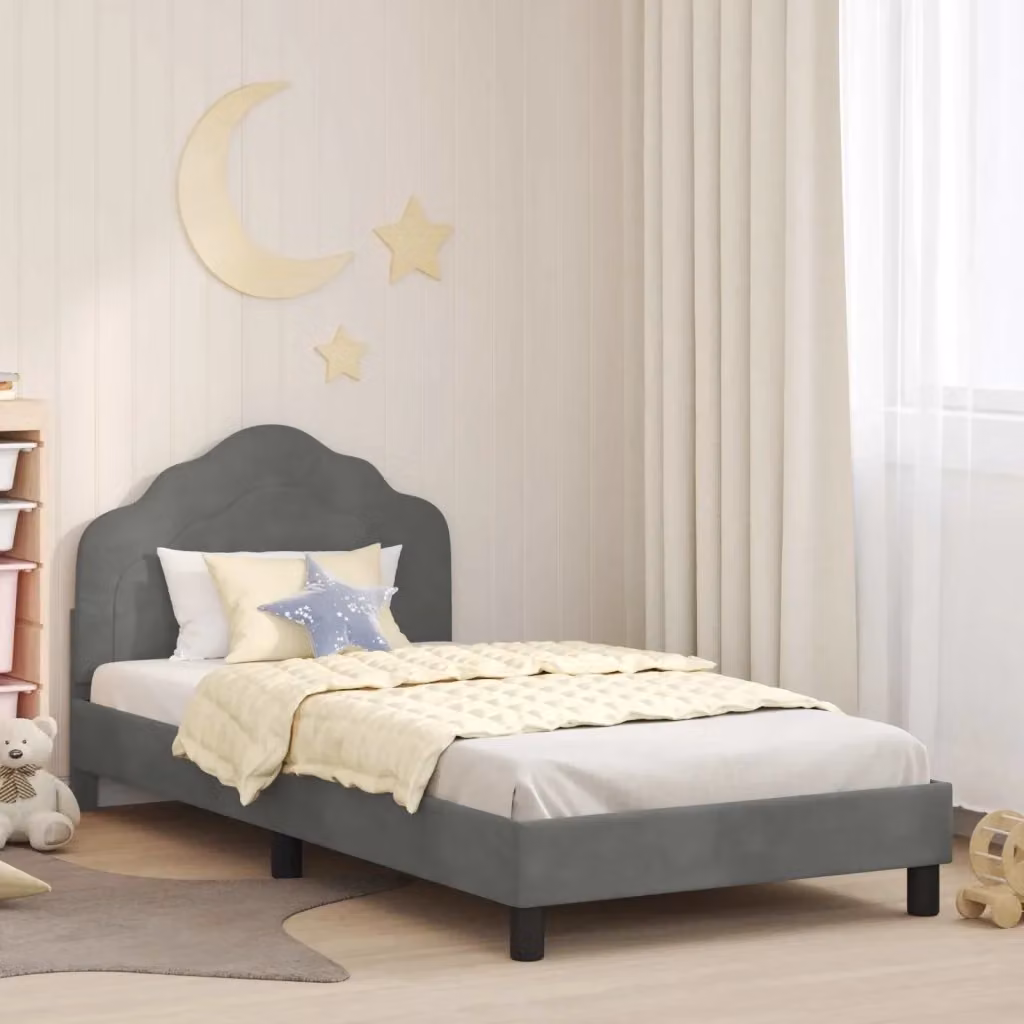 Letto per bambini DESIGN IN in tessuto velluto grigio con struttura imbottita L/P/H: 200 x 90 x 85 cm – 2