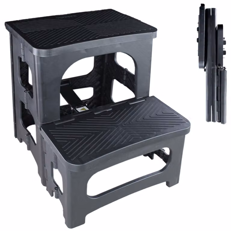 Scala pieghevole con 2 gradini, piattaforma antiscivolo, portata 150 kg, compatta e pratica