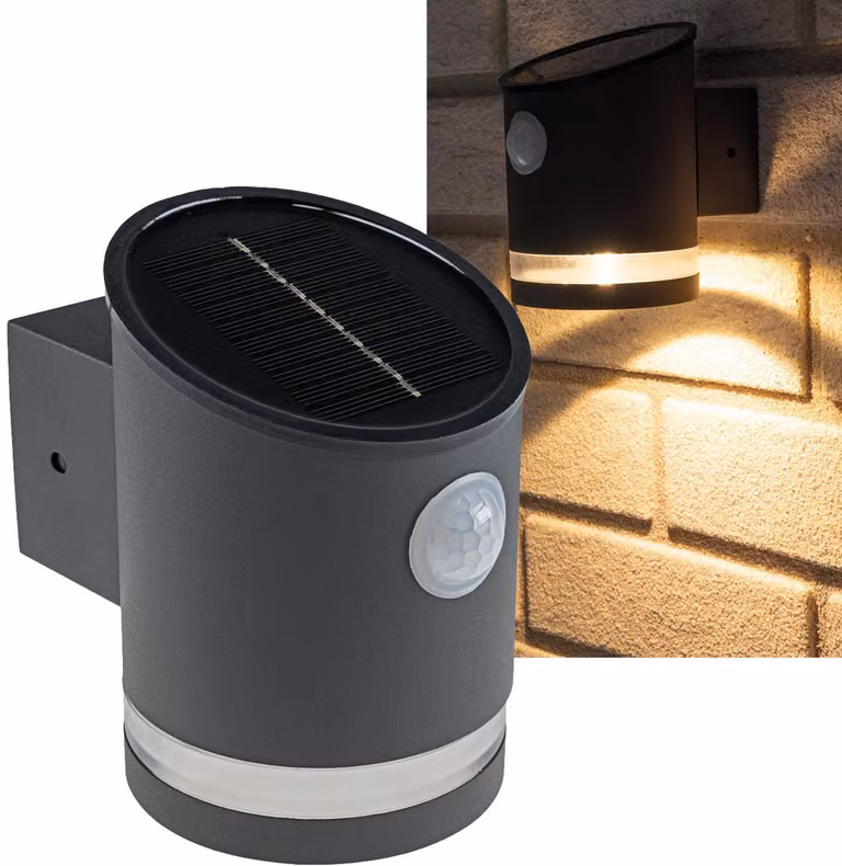 Applique solare a LED 'SWL 119-A' Rilevatore di movimento PIR, IP44, antracite