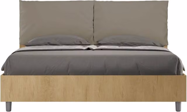 BS COM Letto matrimoniale con rete 160x190 Quercia cuscini similpelle cappuccino
