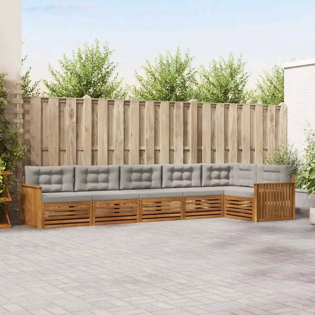 Set di divani da esterno 6 pz Grigio Naturale e Chiaro 3373536