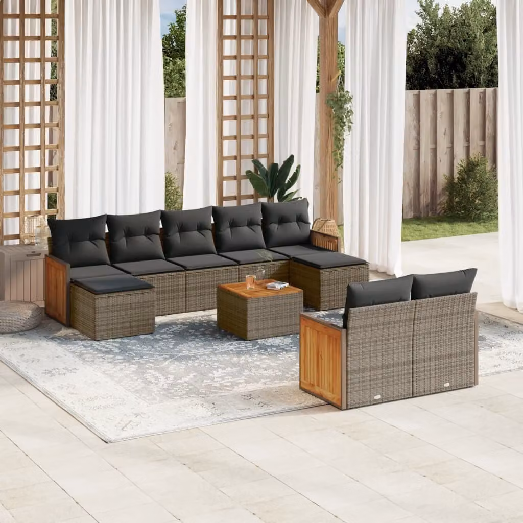 Maison Exclusive - Set Divano da Giardino 10 pz con Cuscini Grigio in Polyrattan