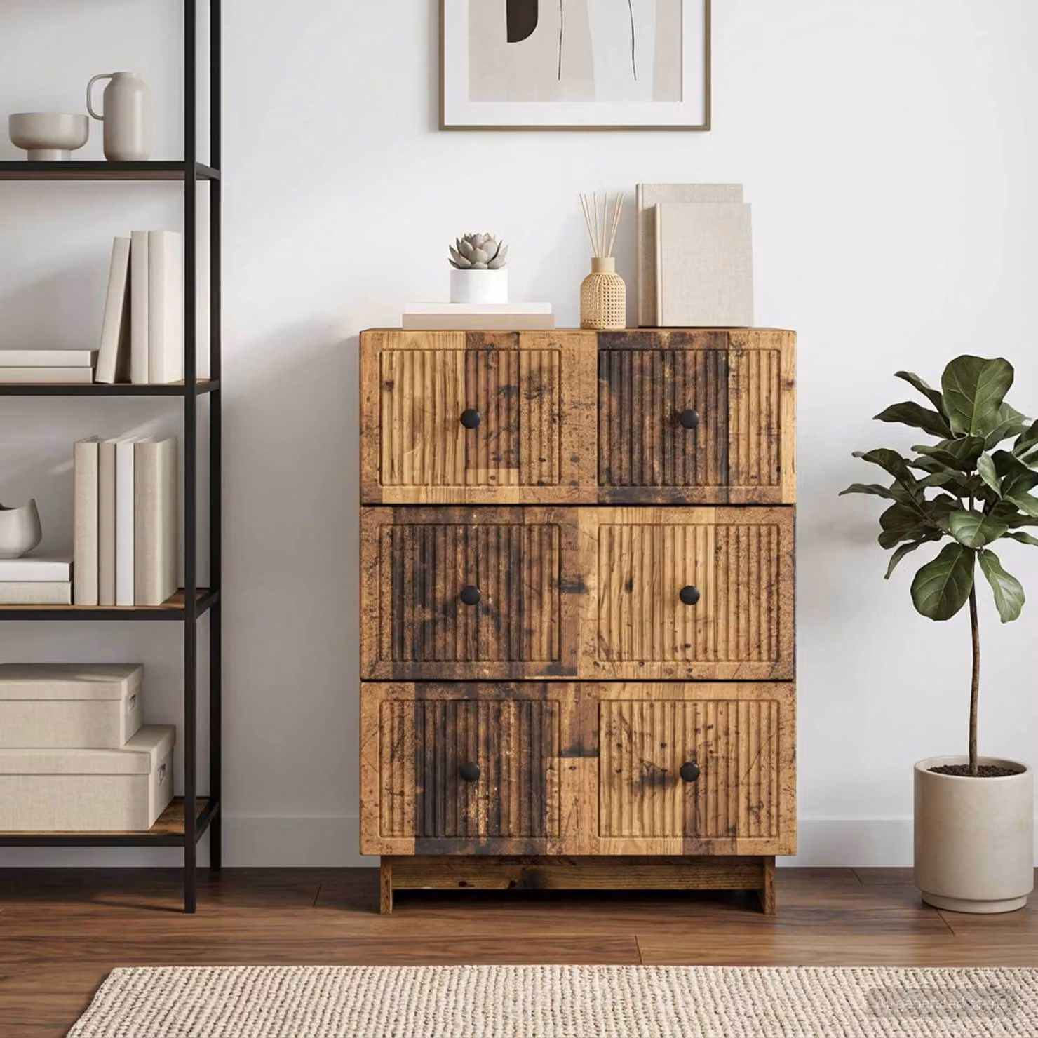 Carrello mobile con cassetti vidaXL in legno e metallo marrone L/P/H: 66 x 34,5 x 90 cm
