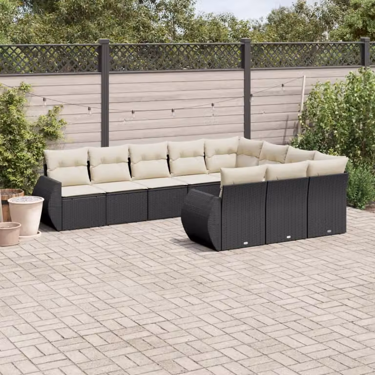 Set di divani da giardino vidaXL in polyrattan nero con cuscini inclusi