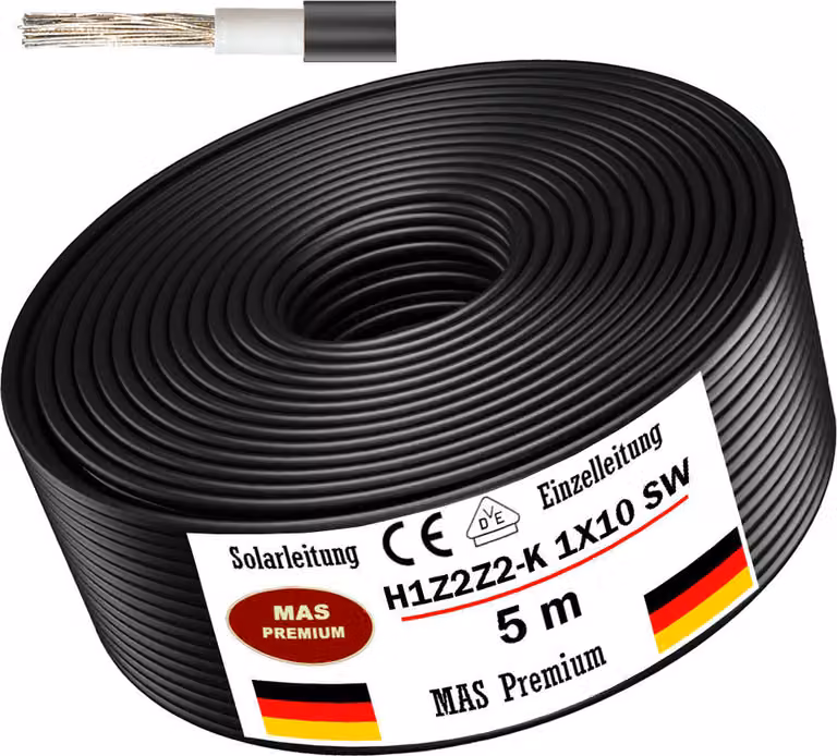 5m cavo solare cavo solare H1Z2Z2-K 10 mm² nero fotovoltaico senza alogeni