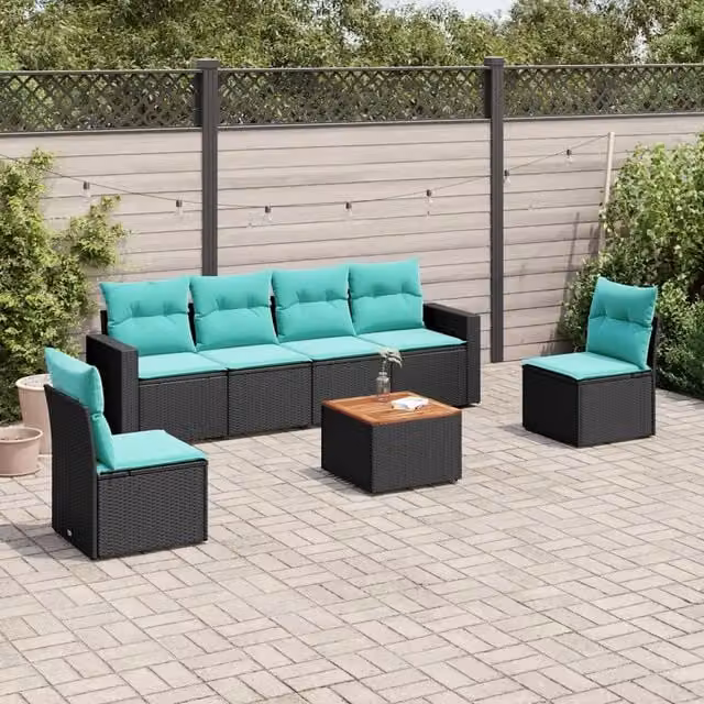 Set Divani da Giardino 7 pz con Cuscini Nero in Polyrattan 3256400