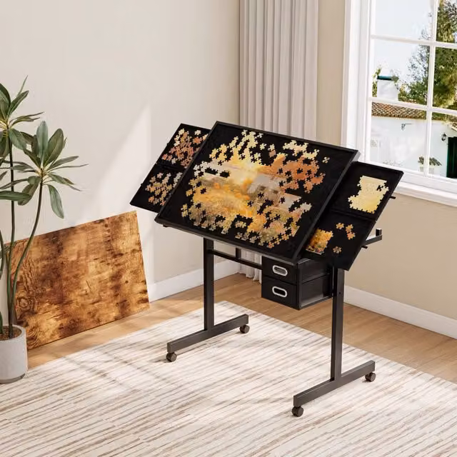 Puzzle 1000 pezzi in metallo con tavolo, 4 vassoi e 2 cassetti per adulti