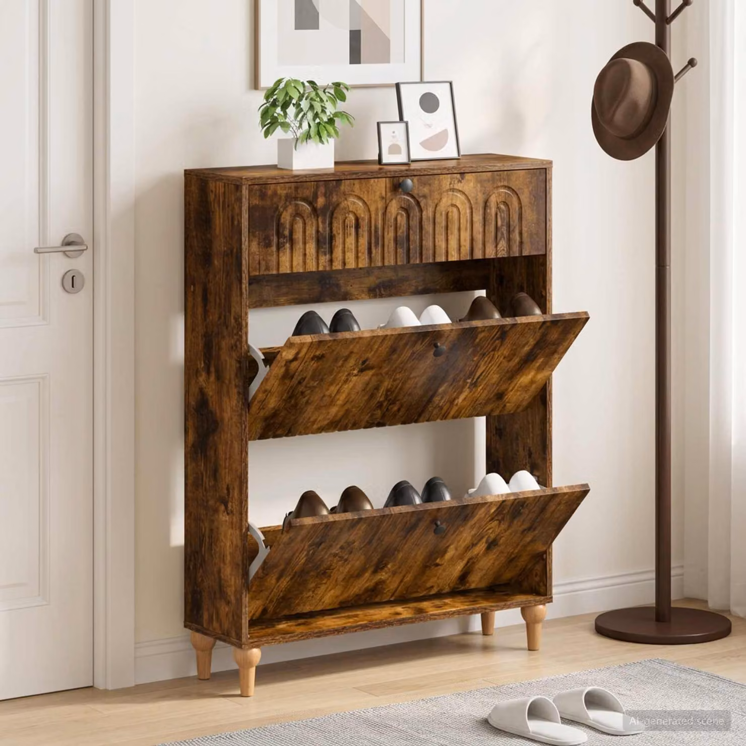 Mobile porta scarpe vidaXL ALKMAAR moderno in legno e metallo, L/P/H: 78 x 24 x 103 cm, marrone e nero