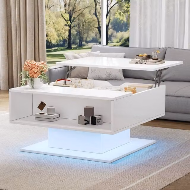 Tavolino da caffè sollevabile con LED e vano contenitore