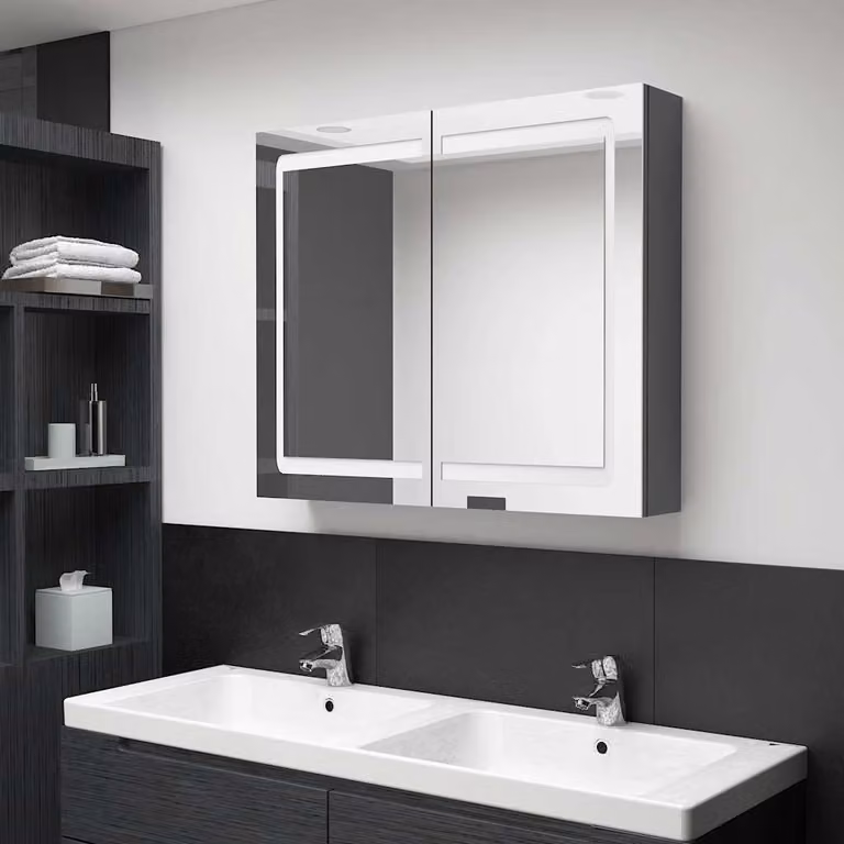 Armadietto da bagno moderno vidaXL con specchio e illuminazione LED grigio L: 80 cm, P: 12 cm, H: 68 cm