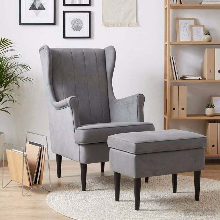 Set di Poltrona con Ottomano vidaXL in Velluto Grigio per Soggiorno e Camera da Letto