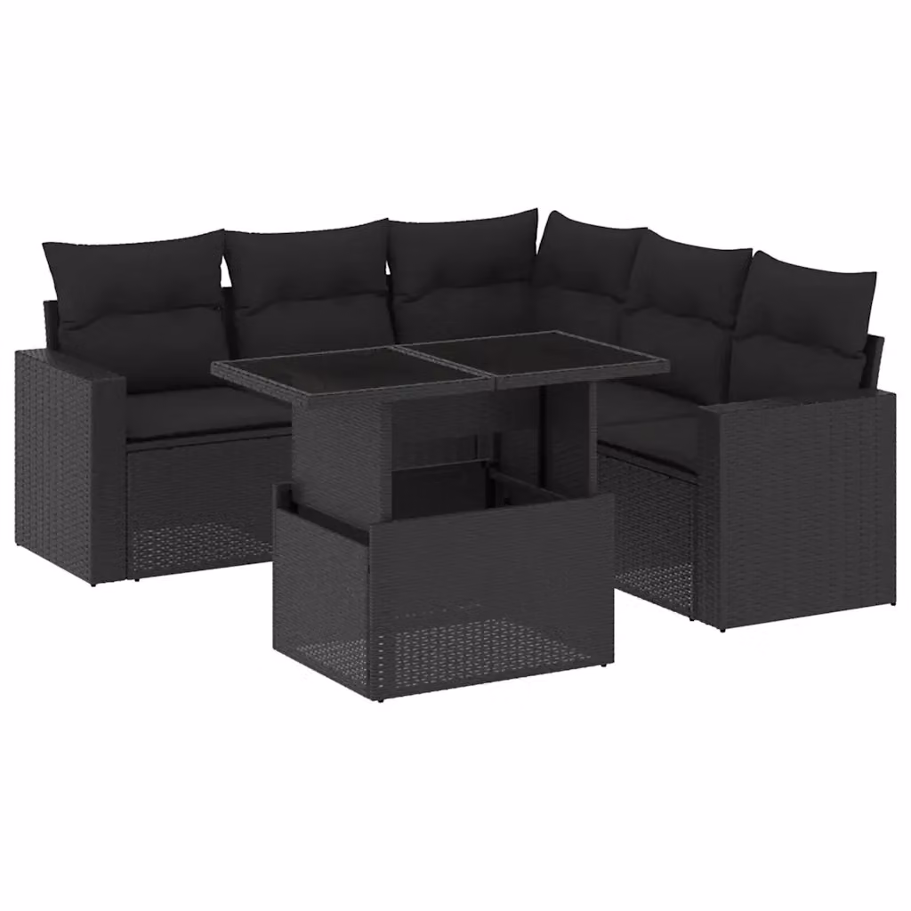 Set Divano da Giardino a L vidaXL 6 pz in Polyrattan Nero con Cuscini e Tavolino – 2