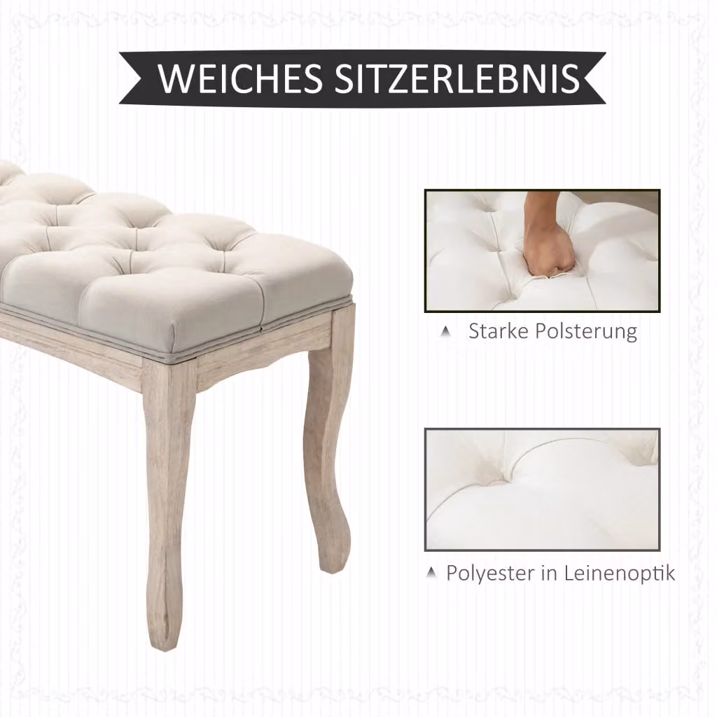 Panca imbottita REDOM in tessuto beige con gambe in legno di gomma L: 180 cm, P: 40 cm, H: 48 cm – 2