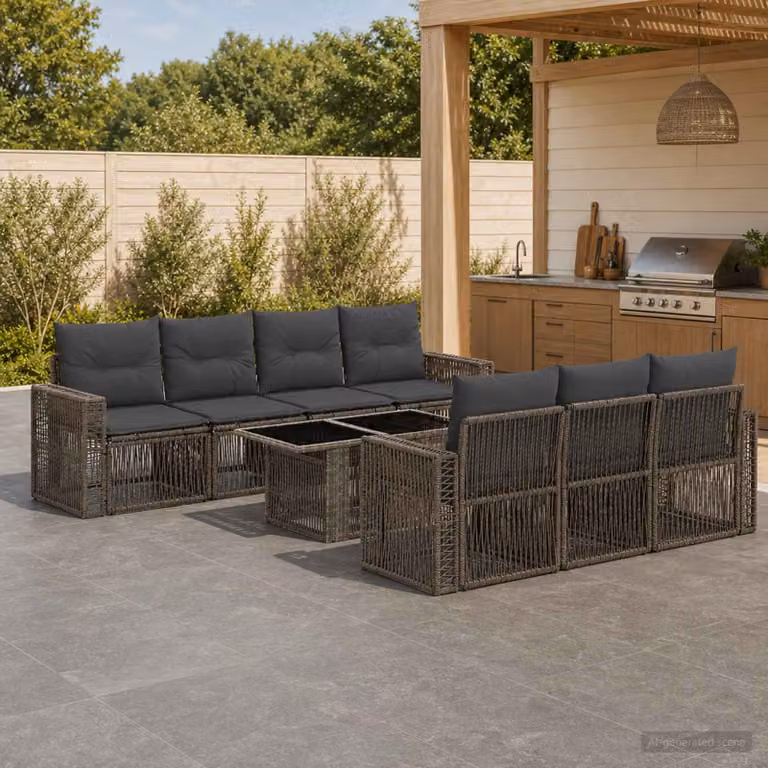 Set Divano da Giardino vidaXL 8 Pezzi in Polyrattan Grigio e Antracite con Cuscini e Tavolino