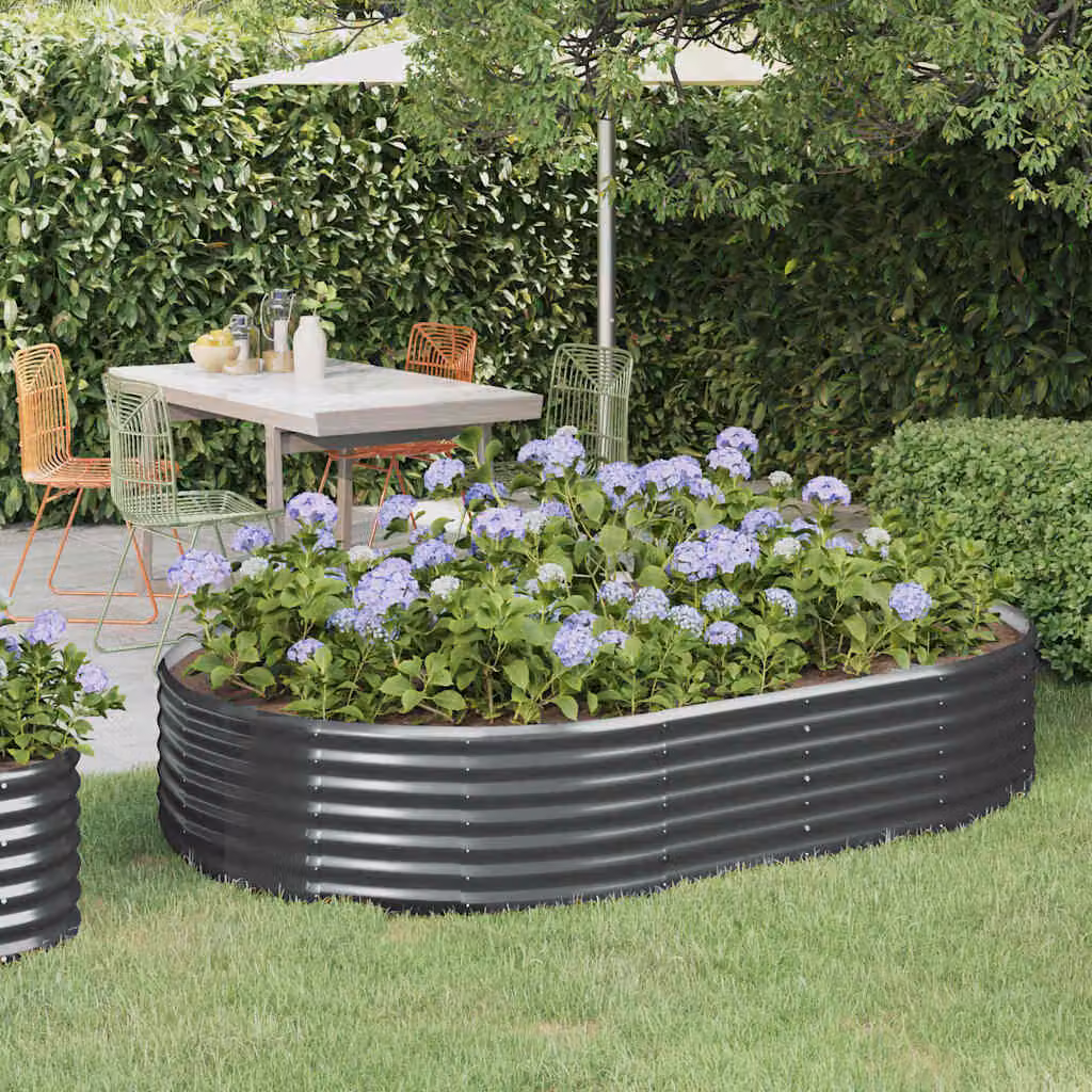 Letto da giardino rialzato vidaXL in acciaio zincato, colore antracite, L: 214 cm, P: 140 cm, H: 36 cm