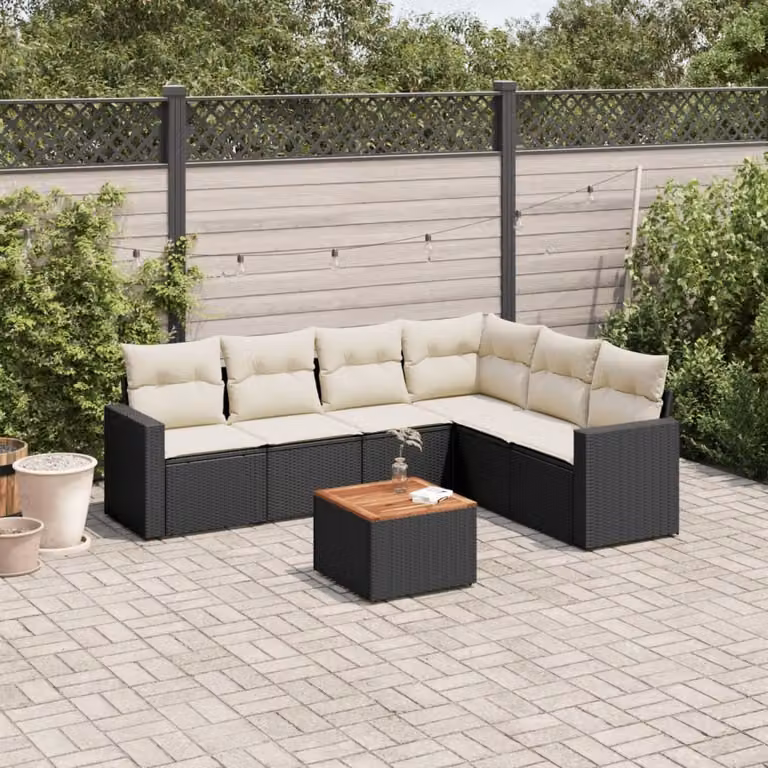 Maison Exclusive - Set da giardino 7 pezzi con cuscini in polyrattan nero