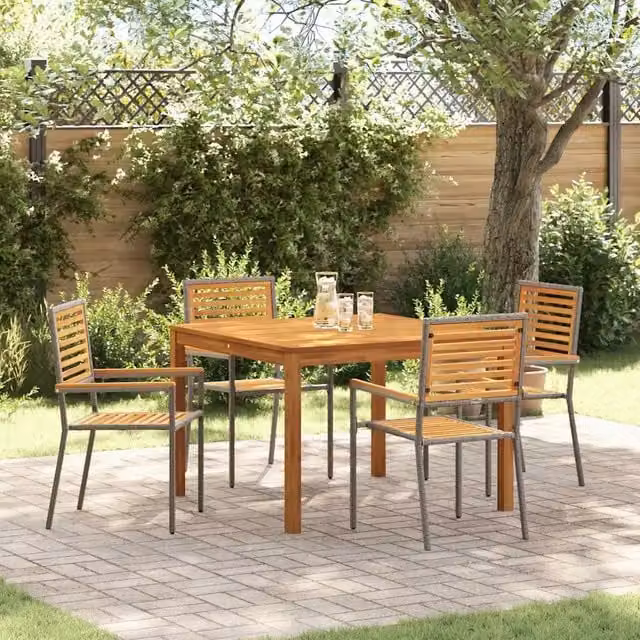 Set da Pranzo per Giardino 5 pz Grigio Legno di Acacia Massello 3365533