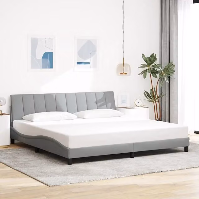 Letto moderno vidaXL in tessuto grigio con illuminazione sottostante e porta di ricarica USB L/P/H: 200 x 200 x 218 cm
