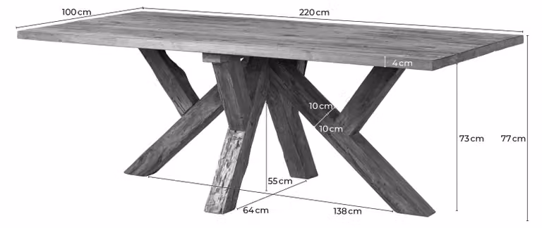 MASSIVMOEBEL24 | Tavolo da pranzo in legno di Teak 220x100x78 naturale grezzo BASSANO #170