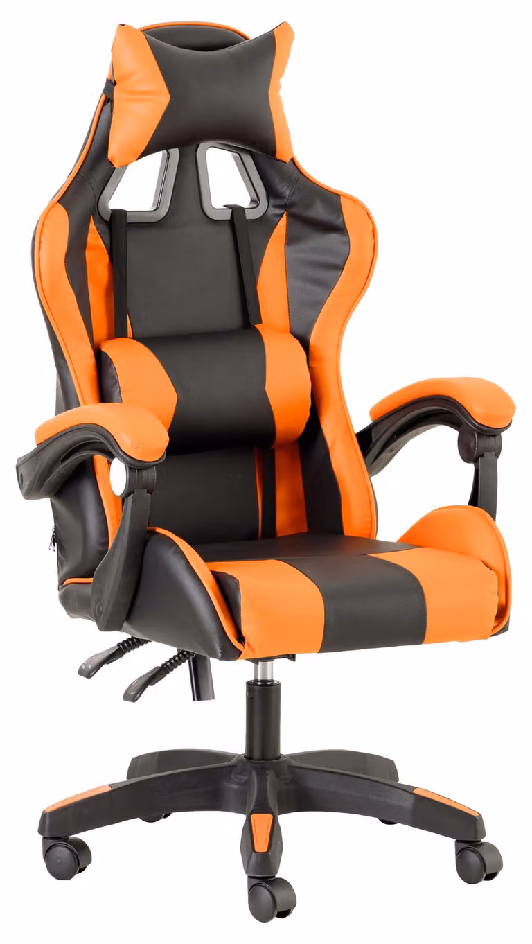 Sedia da gaming ergonomica, regolabile, in ecopelle, color arancione