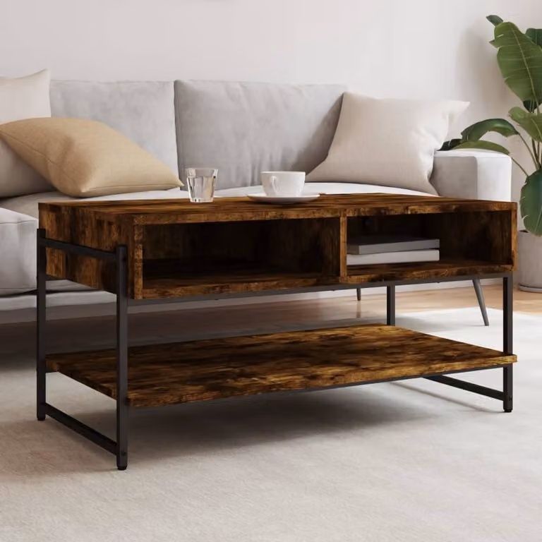 Maison Exclusive - Tavolino da caffè in legno impiallacciato noce affumicato, 90x50x45 cm
