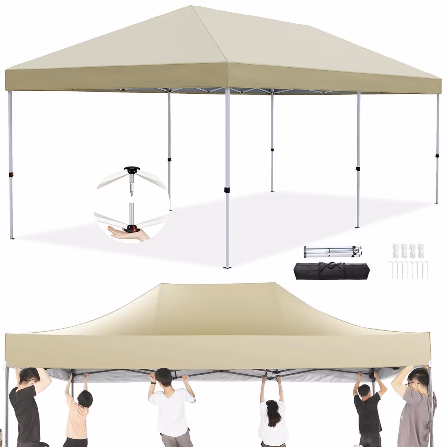 Gazebo da esterno 3x6 metri, impermeabile, con protezione UV 50+, regolabile in altezza, color beige