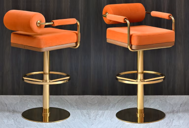 Oranger Barstuhl Edelstahl-Sitzer Edler Einsitzer Moderne Lounge Möbel