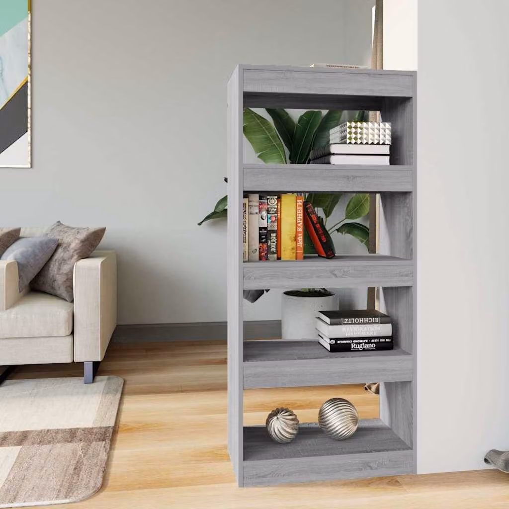 Libreria e Divisorio vidaXL Grigio Sonoma in Legno Multistrato e MDF, L 60 cm x P 30 cm x H 135 cm