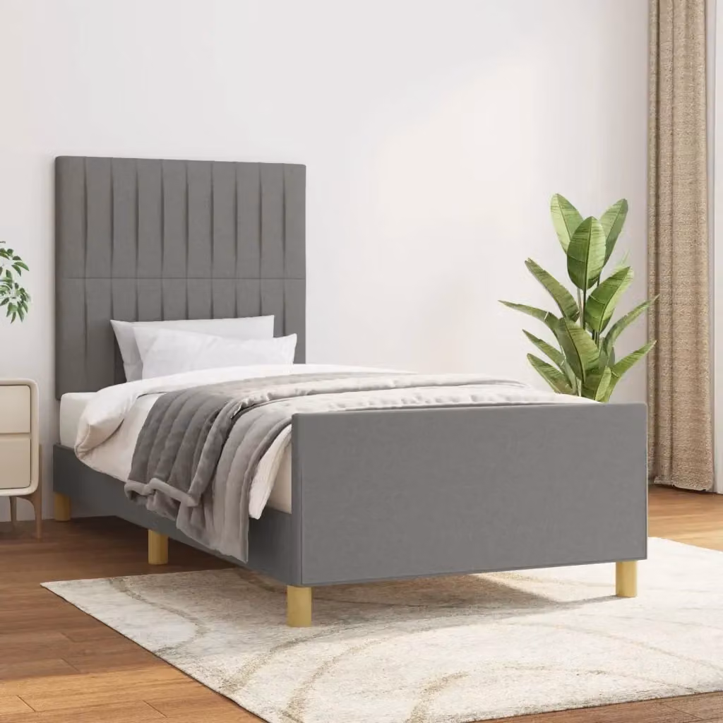 Letto singolo per adulti in tessuto grigio con struttura in legno di larice L/P/H: 200 x 80 x 83 cm – 2