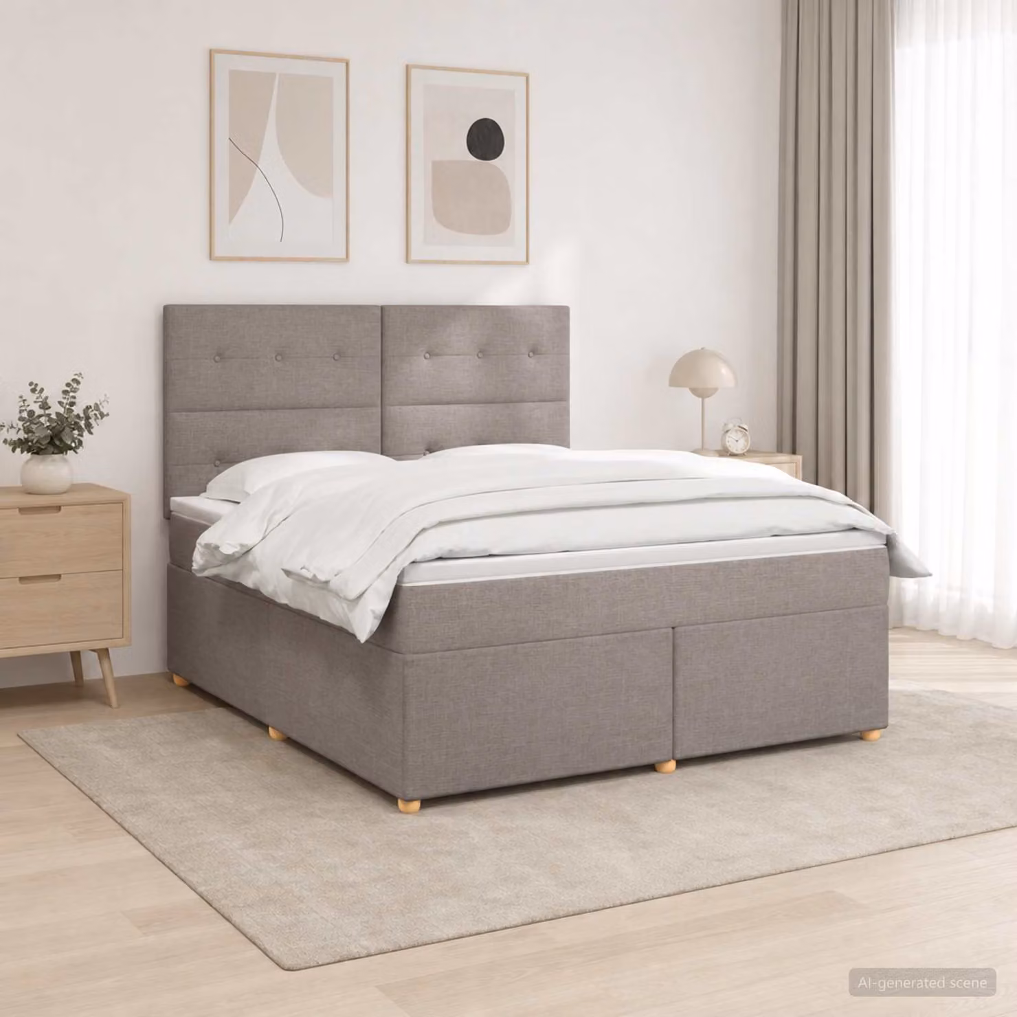Letto box spring con materasso ibrido vidaXL in tessuto beige e grigio con base a sollevamento, illuminazione sottostante e porta USB, L/P: 160 x 200 cm