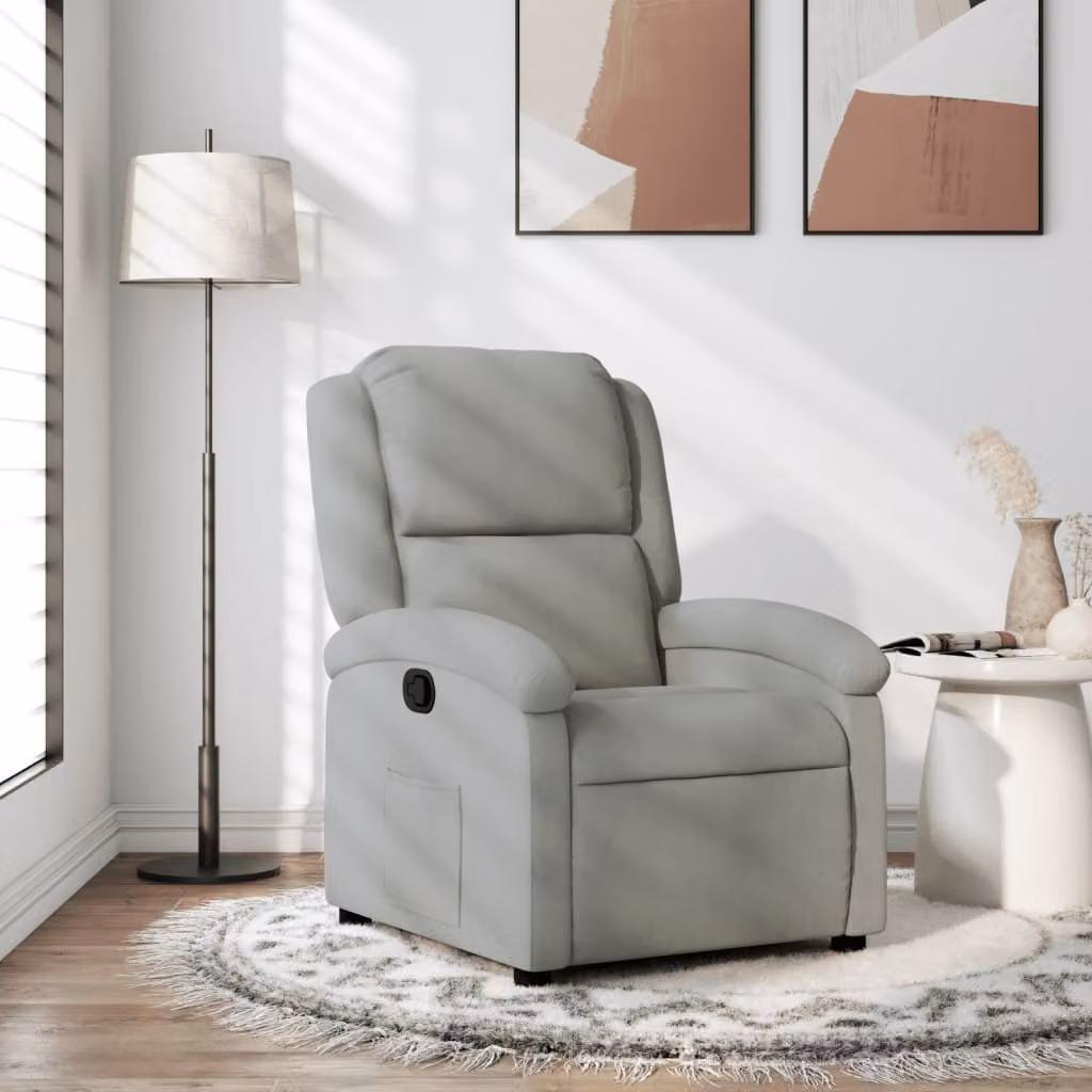 vidaXL Poltrona reclinabile relax in velluto grigio con braccioli e leva manuale