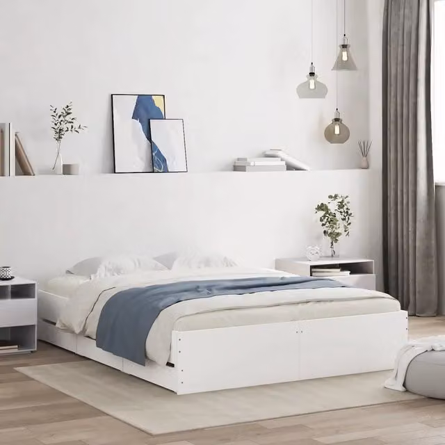 Giroletto con Cassetti-Struttura Letto con contenitore Bianco 140x190 cm in Legno Multistrato 685649