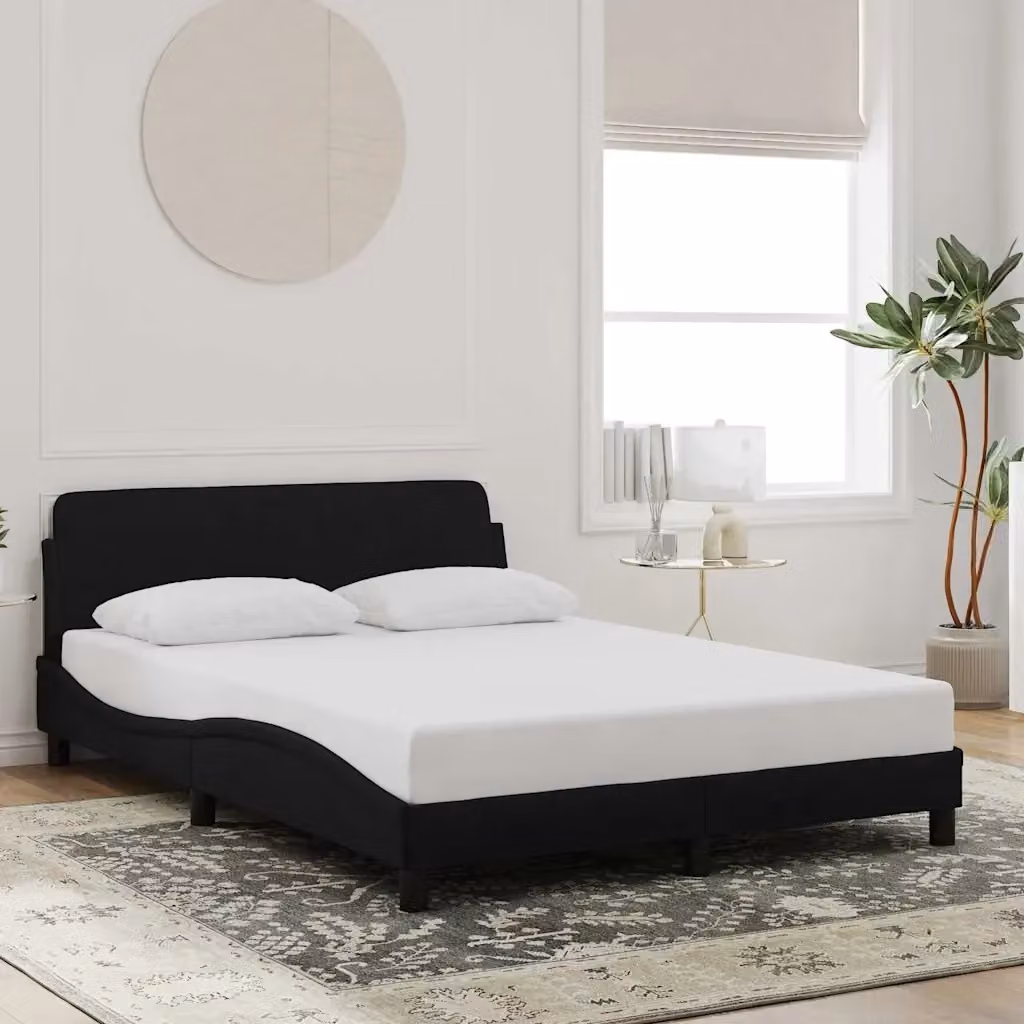 Letto matrimoniale Dover nero in velluto con struttura in legno e listelli fissi L/P/H: 140 x 200 cm – 2