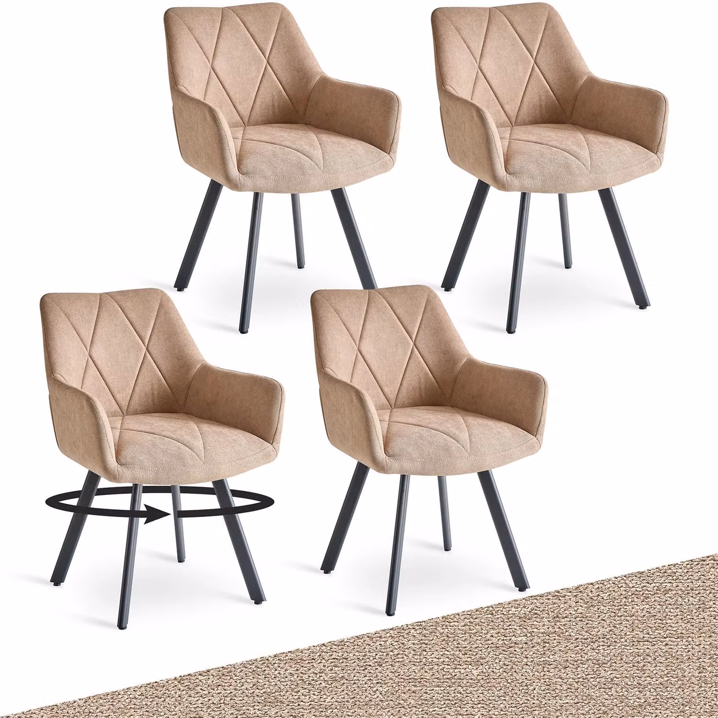 Sedie da pranzo - Set di 4 sedie da pranzo - Colore kaki - Struttura in legno - Schienale - Stile moderno e minimalista - Da montare