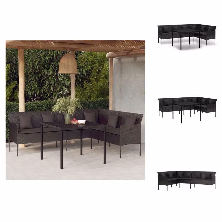 vidaXL set da pranzo da giardino a 2 pezzi con cuscini in poly rattan nero - Set di mobili da giardino