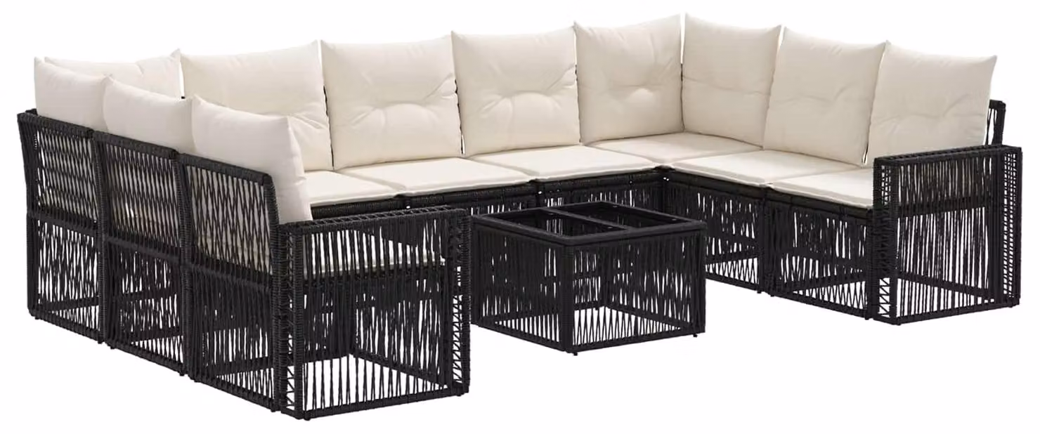 Set Divano da Giardino 10 pcs Nero e Bianco Crema polyrattan