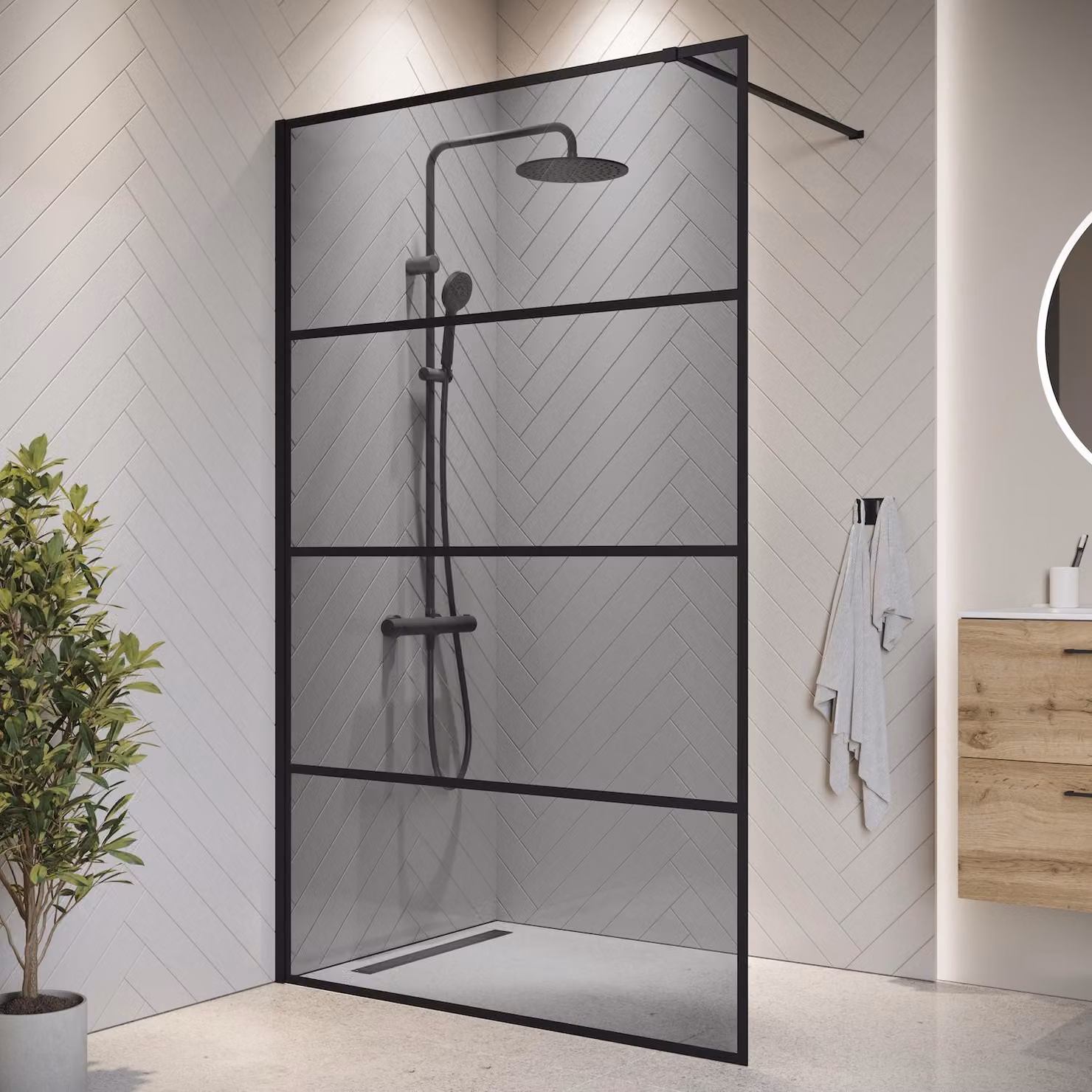 Badplaats Parete Doccia Essos 120 x 200 cm – Nero – Doccia Walk-In 8 mm Vetro Fumé
