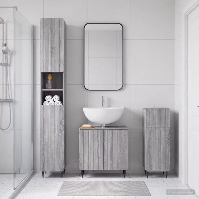 Set di armadietti da bagno in 3 pezzi ZWOLLE Sonoma grigio 3417843